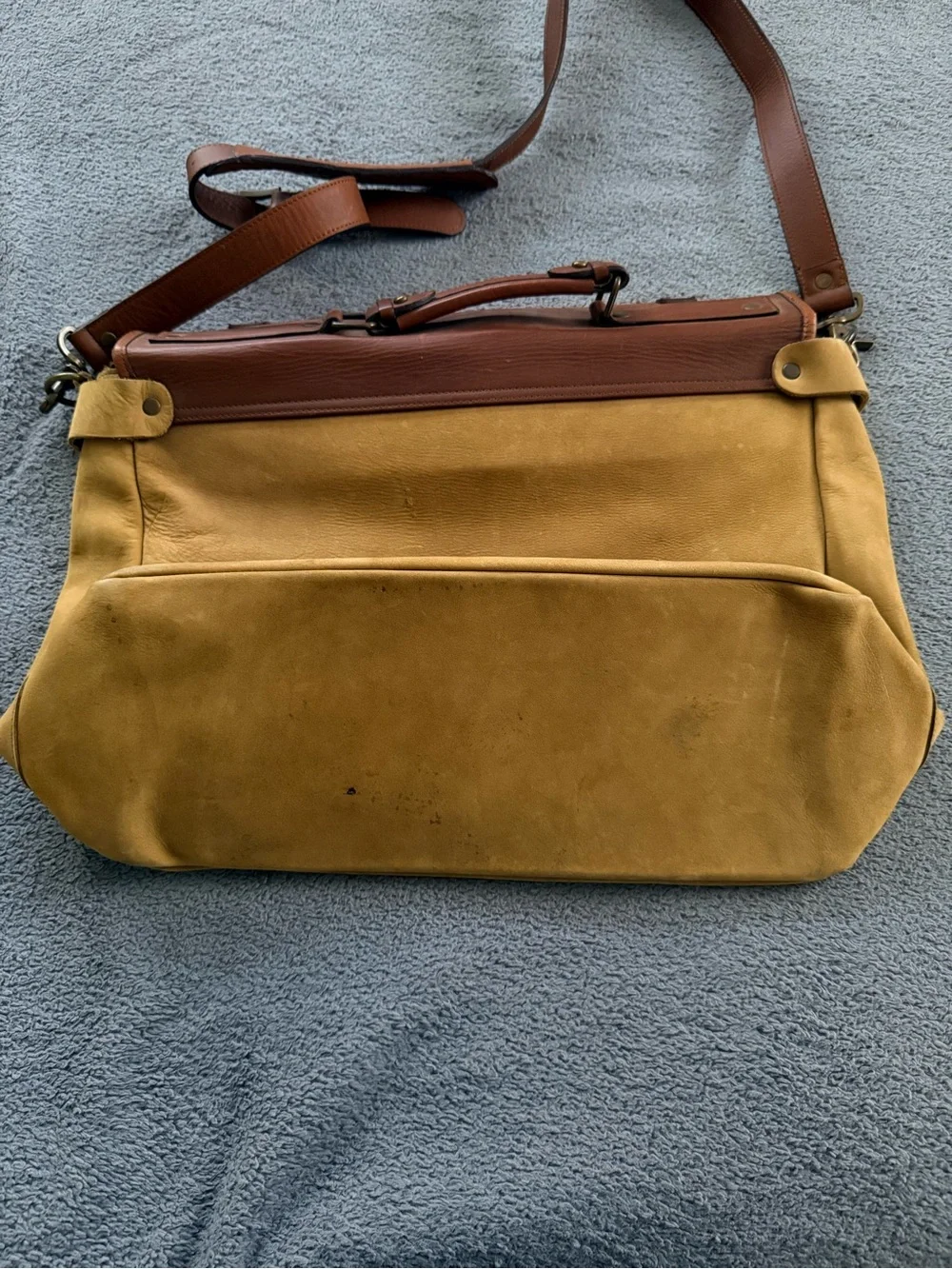 Genuine Leather and Suede Two-Tone Messenger Laptop Bag - Brown/Tan